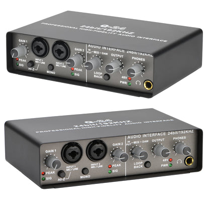 Professional 24Bit 192KHz Audio Interface 2 Input Sound Card