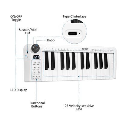 M-vave SMK-25 MIDI Keyboard Rechargeable 25-Key