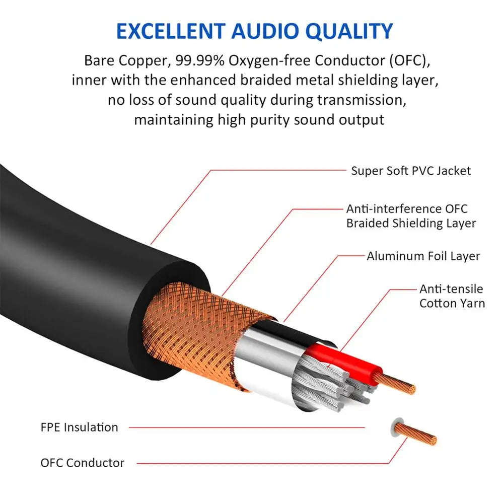 Dual 6.35 To Dual RCA Cable Audio Signal Lines