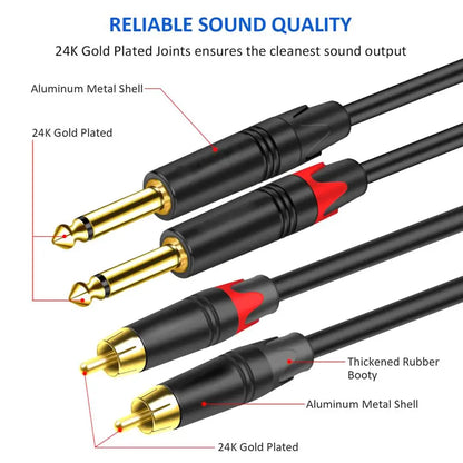 Dual 6.35 To Dual RCA Cable Audio Signal Lines