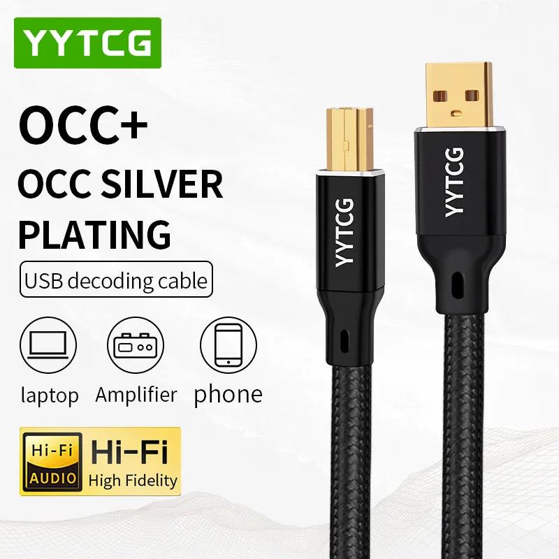 YYTCG Hifi USB Cable High Quality OCC Silver Plating