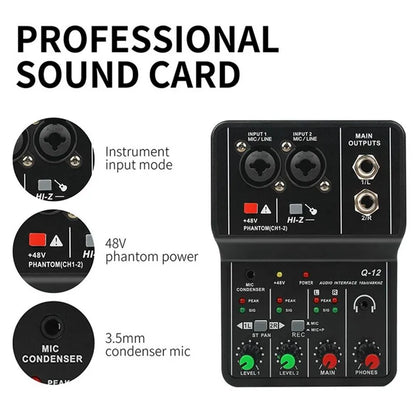 Q-12 Professional Portable Mixer Sound Card