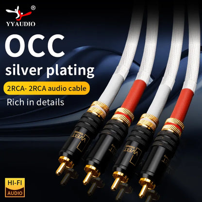 YYAUDIO Hi-End 5N OCC Silver Plated 2RCA Audio Cable